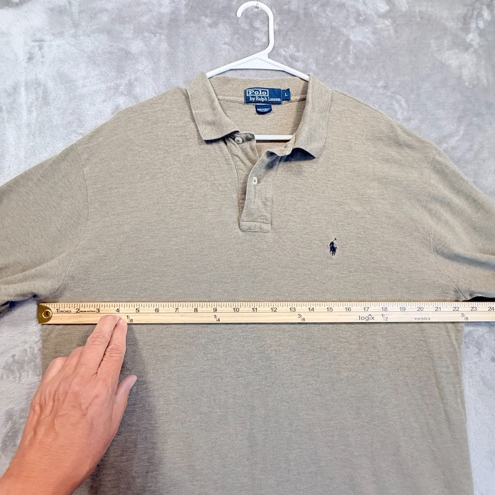 Polo Ralph Lauren Men's Long Sleeve Polo Shirt Khaki Beige Cotton Size Large - Picture 7 of 9